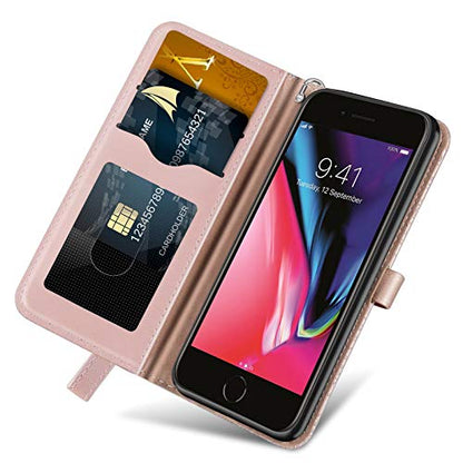 Wallet Case for iPhone 7 Plus/iPhone 8 Plus with Card Holder/Slot,PU Leather Flip Folio Shell [Magnetic Closure][Wrist Strap][Kickstand] Shockproof Cover Fit iPhone 7 Plus / 8 PlusRose Gold - color: Rose gold, size: iPhone 7 Plus / iPhone 8 Plus (5.5 inch