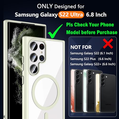 Hensinple for Samsung Galaxy S22 Ultra Case Magnetic, Galaxy S22 Ultra Phone Case [Compatible with Magsafe] Wireless Charging Translucent Back Shockproof Cover Case 6.8 Inch, White - color: White-S22 Ultra, size: Galaxy S22 Ultra 6.8 inch