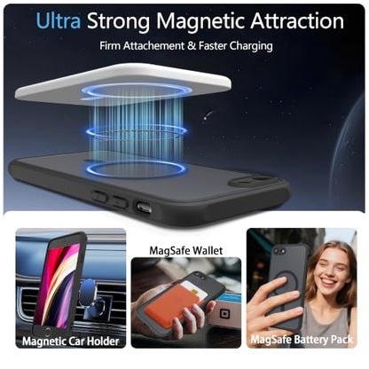 for iPhone SE 3rd & 2nd Gen & 8/7 Case [Compatible with Magsafe] Translucent Matte Phone Cover, [10 FT Military Grade Drop Protection] Slim Durable (Black Magnetic, iPhone SE2/SE3/8/7) - color: Black Magnetic, size: iPhone SE2/SE3/8/7