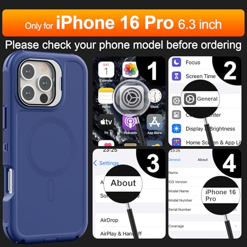 Follaroma for iPhone 16 Pro Case,Magnetic,Heavy Duty Case,6.3'',Navy - color: Navy, size: iPhone 16 Pro 6.3''