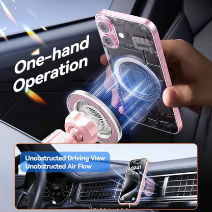 for MagSafe Car Mount,【22 N55 Super Magnets】 Magnetic Phone Holder for Car Air Vent, Cell Phone Mount Car Accessories Compatible with iPhone 17 16 15 14 13 12 Pro Max (Pink) - color: Pink