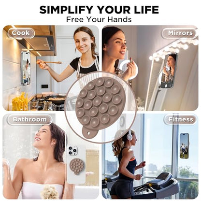 Magnetic Suction Cup Phone Mount with MagSafe, Silicone Hands-Free Grip Holder for iPhone Case and Android, Mirror Shower Phone Stand for Makeup FaceTime Gym Kitchen Bathroom, Light Brown - color: Light Brown