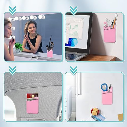 SHANSHUI Phone Wallet, Strong Adhesive Silicone Wallet Sleeve Pocket Stick on ID Credit Card Holder for All Smartphones - 5 Pack Black White Grey Pink Rose - color: Red+Black+White+Grey+Pink