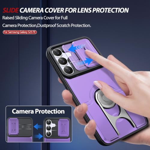 Dizn for Samsung Galaxy S25 FE Case:with Camera Lens Cover,[2 Pcs] Tempered Glass Screen Protector,Strap & 360°Ring Stand,Military-Grade Shockproof Protective 6.5-Inch Samsung S 25 FE,Purple - color: Purple