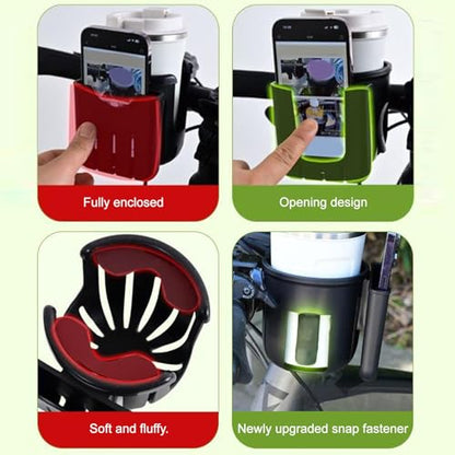 Stroller Cup Holder with Phone Holder, 2-in-1 Cup Phone Holders for Stroller, Bike, Wheelchair, Walker, Scooter