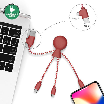 Xoopar Multi USB Cable 4 in 1 - Universal Charger Made from Recycled Plastic - USB, USB-C, Lighting, Micro USB Ports - Compatible with All Smartphones Mr Bio RED Octopus - color: Red
