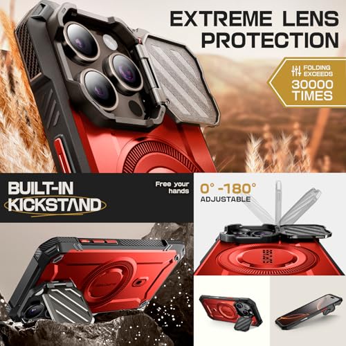 SUPCASE for iPhone 16 Pro Max Case (6.9 inch) with Camera Cover Stand,Ruddy | Compatible with MagSafe, Camera Control Button, Military-Grade Drop Protection, Heavy Duty Rugged Magnetic Case, UB Mag XT - color: Ruddy