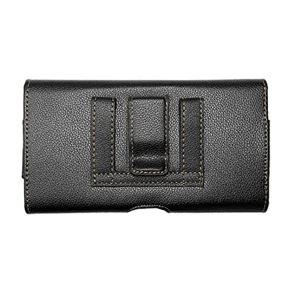 Leather Cell Phone Holster for T-Mobile REVVLRY+, REVVL 4, AT&T Fusion Z, Motivate, Jitterbug Smart3, Kyocera DuraSport 5G - Horizontal Case Waist Carrying Pouch with BeltClip/Loops, Black - size: Medium