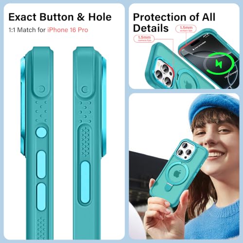 Designed for iPhone 16 Pro Case with Magnetic Stand, Darkcyan | Certified Drop Protection, Great Grip Feeling, Matte Translucent Back Slim Shockproof Phone Cover - color: Darkcyan, size: Iphone 16 Pro