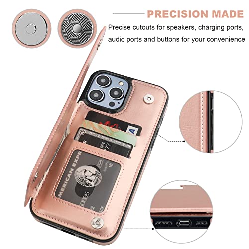 ONETOP for iPhone 14 Pro Max Wallet Case with Credit Card Holder,Rosegold | Kickstand,ID/Cash Holder,Case Wallet with Card Slots,Double Magnetic Clasp,Durable PU Leather Shockproof Cover for Women Men - color: Rose Gold
