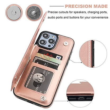 ONETOP for iPhone 14 Pro Max Wallet Case with Credit Card Holder,Rosegold | Kickstand,ID/Cash Holder,Case Wallet with Card Slots,Double Magnetic Clasp,Durable PU Leather Shockproof Cover for Women Men - color: Rose Gold