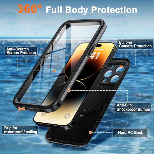 Oterkin Magnetic Stand for iPhone 14 Pro Max Case Waterproof IP68, Black - color: Black, size: iPhone 14 Pro Max