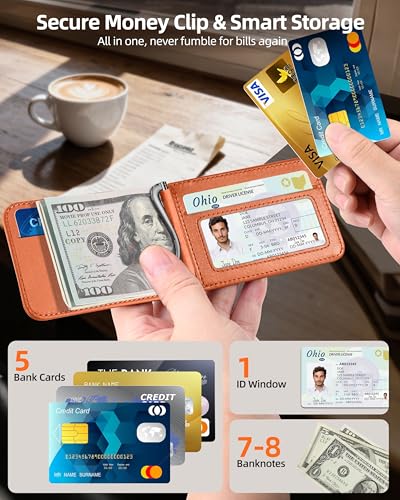 For Magsafe Wallet with Money Clip, 5 Card Holder, Adjustable Stand - color: Sunset Orange
