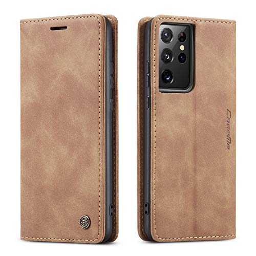 Kowauri Flip Case for Galaxy S21 Ultra - Leather Wallet With Card Slot and Magnetic Closure for Samsung Galaxy S21 Ultra 5G (Brown) - color: Brown
