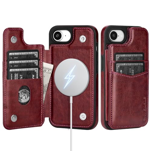 SkyEagle Compatible with MagSafe iPhone 17e / 16e Case Wallet,Wine Red | Magnetic Clasp,RFID Blocking,PU Leather,Flip Folio Shockproof Phone Cover,with Credit Card Slots & Kickstand for Men & Women - color: Wine Red