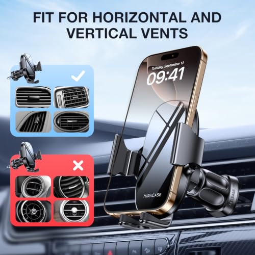 miracase Upgraded Wider Clamp Phone Holders for Your Car, Metal Hook Air Vent Car Mount [Thick Cases Friendly] Automobile Hands Free Compatible with iPhone 17/16/15/14/13 Series All Smartphone - style: Black Air Vent-Mirrored