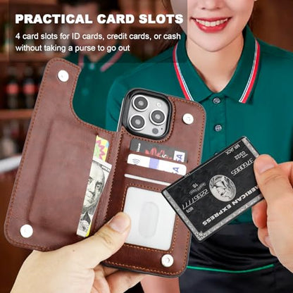ONETOP for iPhone 16 Pro Max Wallet Case with Credit Card Holder,Brown - color: Brown