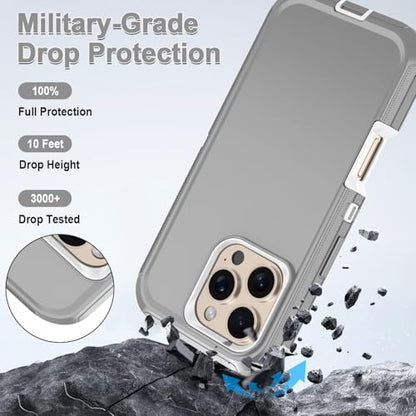for iPhone 16 Pro Max Case Heavy Duty Protective Shockproof Dropproof 3-Layer Full Body Protection [Without Screen Protector] Tough Rugged Cover for Apple iPhone 16 Pro Max,Grey/White - color: Grey/White
