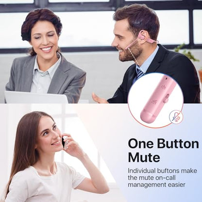 Open Ear Headphones with Mic, 29g Bluetooth Headset, Air Conduction Headphones with Dual Device Connection & Mute, Wireless Headset with Mic for Work, Driving, Office, Workout, Pink - color: Pink