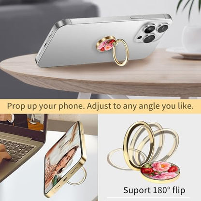 Cell Phone Ring Holder, Cute Phone Ring Grip Stand, 360°Rotation Funny Metal Kickstand Finger Grip Cute Blooming Flowers - color: Cute Blooming Flowers