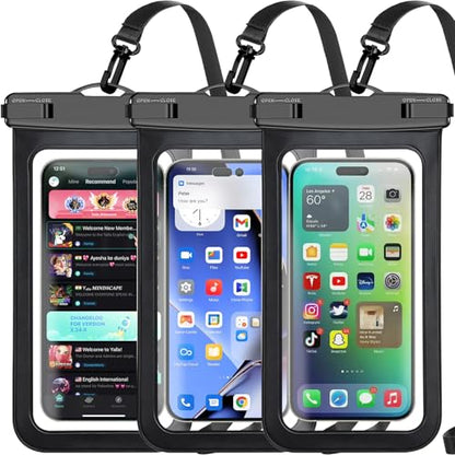 Famoby 3 Pack Black Waterproof Phone Pouch, Phone Waterproof Case,Cell Phone Dry Bag,Protection Level: IP68,Beach Cruise for iPhone,Samsung,and More,Lanyard Included,(Fits Up to 8.3"),Black - color: Multicolor,A,Black