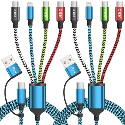 Cruise Essentials 4 in 2 Multi Charging Cable, USBA/ C Phone Charger Cord - color: Red&Blue&White&Green