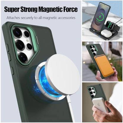 Nvollnoe for Samsung S25 Ultra Case Compatible with MagSafe Military Grade Shockproof Heavy Duty Protective Adjustable Kickstand Matte Semi Clear Phone Cover for Samsung S25 Ultra(Dark Green) - color: Dark Green