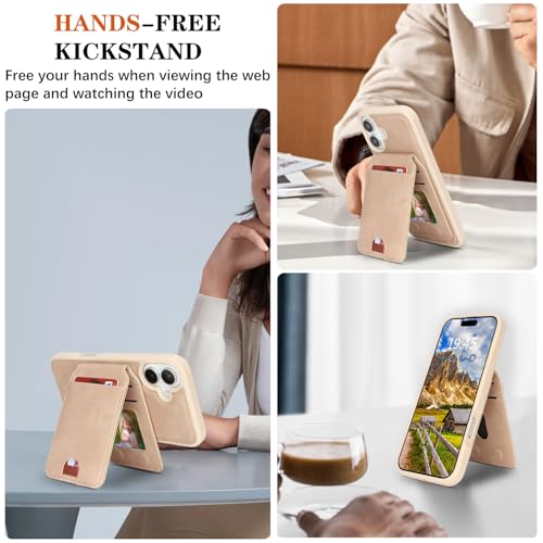 Ｈａｖａｙａ Soft-Touch Wallet Case for iPhone 16 - Matte Beige | Soft touch matte finish, detachable 2-in-1 magnetic wallet with 5 card slots & kickstand, 1400 Gauss MagSafe 15W fast char - color: Matte Beige