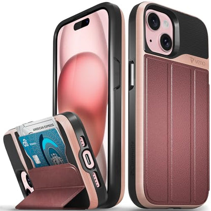 VENA vCommute for iPhone 15 Wallet Case, Red | Military-Grade Drop Protection, Premium Leather Magnetic Flap Cover, Hidden Card Holder, RFID Blocking, Multi-Angle Kickstand - color: Classic - Red, size: iPhone 15