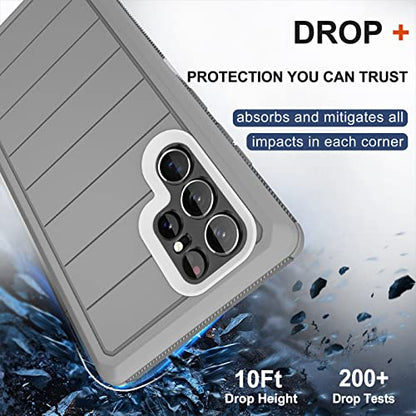 for Samsung Galaxy S22 Ultra Case with Belt Clip Holster, 2X Screen Protector, Military Grade Protection Heavy Duty Full Body Shockproof Rugged Protective Cover for Samsung S22 Ultra 5G - color: Gray II