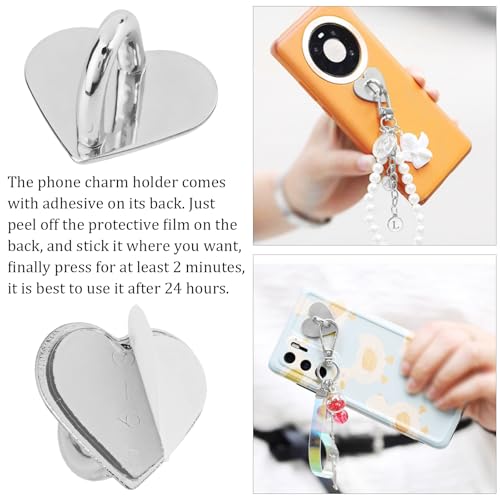 Heart Cell Phone Ring Holder, Cute Phone Charm Hooks Adhesive (Sliver) - color: Sliver
