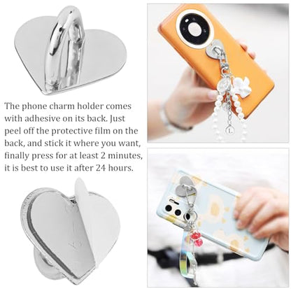 Heart Cell Phone Ring Holder, Cute Phone Charm Hooks Adhesive (Sliver) - color: Sliver
