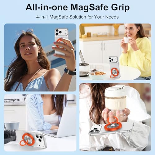 Magnetic Phone Ring for MagSafe Grip,Dual Magnetic Phone Stand - color: Orange