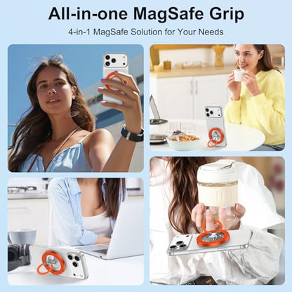 Magnetic Phone Ring for MagSafe Grip,Dual Magnetic Phone Stand - color: Orange