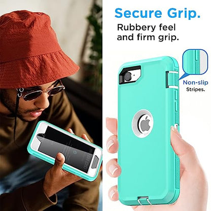 AICase for iPhone SE Case 3rd & 2nd Generation, for iPhone SE 2022/2020 Built-in Screen Protector Heavy Duty Protective Shockproof 3-Layer Full Body Rugged Phone Cover, Aqua Mint/White - color: Aqua Mint/white