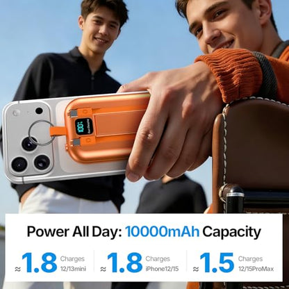 for MagSafe Portable Charger, 10000mAh Power Bank with Built-in 2 Cables - color: Orange