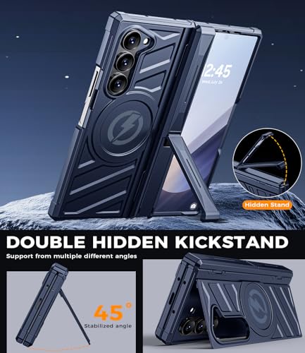 for Samsung Galaxy Z Fold 6 Case: Heavy Duty Armor Phone Case [Compatible with MagSafe][Hinge Protection][Dual Kickstand] Shockproof TPU+PC Cover for zfold 6 5G 2024 Blue - color: Blue