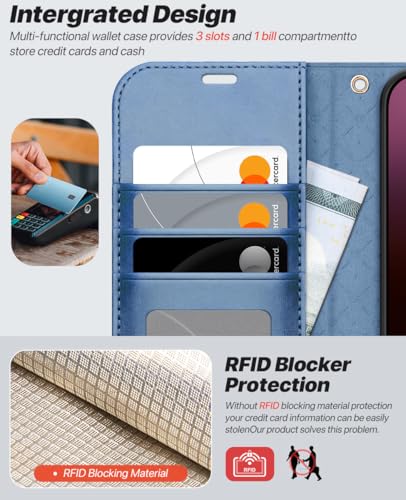 OCASE for iPhone 16 Case Detachable Wallet Case with Card Holder, 2 in 1 Pu Leather Flip Folio with RFID Blocking Stand Wrist Strap Shockproof Phone Cover 6.1 Inch 2024, Light Blue - color: Light Blue, size: iPhone 16