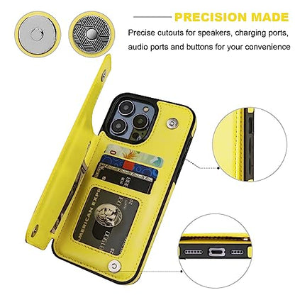 ONETOP for iPhone 14 Pro Max Wallet Case with Credit Card Holder,Yellow | Kickstand,ID/Cash Holder,Case Wallet with Card Slots,Double Magnetic Clasp,Durable PU Leather Shockproof Cover for Women Men - color: Yellow