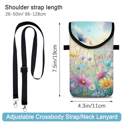Neoprene Cell Phone Sleeve Pouch Case Bag with Crossbody Strap Neck Lanyard for Women 7.5 X 4.3 in Colorful Flowers - color: Colorful Flower