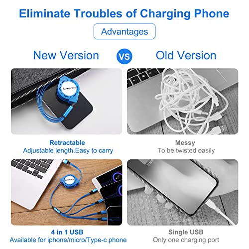 Multi Charging Cable,4 in 1 Retractable USB Cable Fast Charger Cord 2Pack