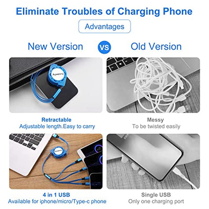 Multi Charging Cable,4 in 1 Retractable USB Cable Fast Charger Cord 2Pack