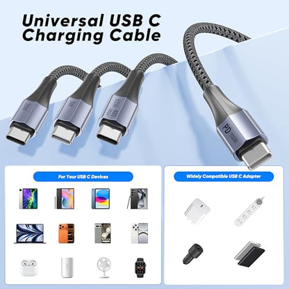 USB C to USB C 3 in 1 Multi Charging Cable 5FT, 100W Max Fast Charge USB C Splitter Charging Cable with 3 Type C Ports for iPhone 17/16/15 Series, Samsung Galaxy S25, iPad, MacBook Air/Pro, Lenovo