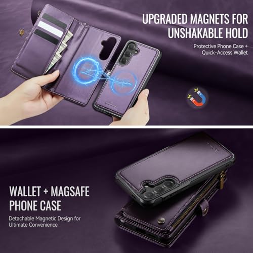 Defencase for Galaxy S24 Case Wallet Compatible with Magsafe 6.2", Purple | Magnetic Detachable, with RFID Bolcking Card Holder, Zipper Strap, PU Leather Drop-Proof Phone Cover for Samsung Galaxy S24 - color: (Detachable with Magsafe)-Wine Red