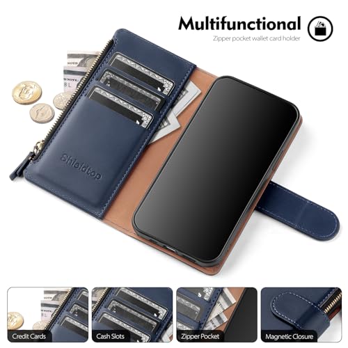 Shieldtop Compatible with Samsung Galaxy S23 5G Wallet Case with Card Holder,Women Men RFID Blocking PU Leather Flip Cover Wrist Strap Zipper Credit Card Slots,Phone Case for S23 5G 6.1",Blue - color: Blue, size: Galaxy S23 - 6.1"