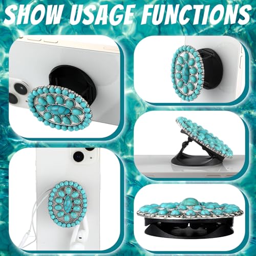 Zonon 4 Pieces Turquoise Western Phone Grip Charm Teardrop Flower for Holder Ring Expandable Collapsible Phone Stand for Smartphones and Tablets(Classic Style)
