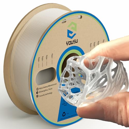 YOUSU TPU Filament 1.75mm, 95A Shore Hardness TPU 3D Printer Filament, Soft Elastic & Durable, No Stringing, High Strength for Phone Case, Wearables & Functional Parts, Transparent,1kg Spool - color: E2-tpu Transparent, size: E- TPU