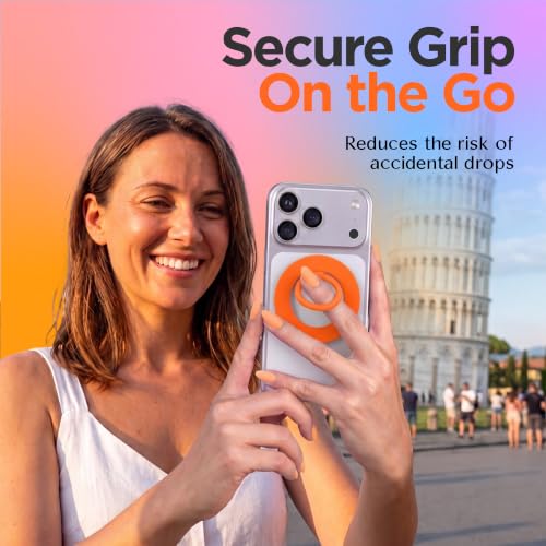 FELONY CASE - Neon Orange Ring Grip and Stand - Version 2.0- Improved Stronger Magnet, Magnetic Phone Ring Holder for MagSafe Compatible iPhone 17, 16, 15, 14, 13, 12, Pro, Pro Max Air-Drop Protection - color: Neon Orange