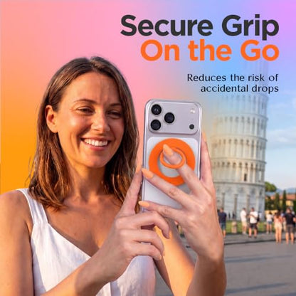 FELONY CASE - Neon Orange Ring Grip and Stand - Version 2.0- Improved Stronger Magnet, Magnetic Phone Ring Holder for MagSafe Compatible iPhone 17, 16, 15, 14, 13, 12, Pro, Pro Max Air-Drop Protection - color: Neon Orange