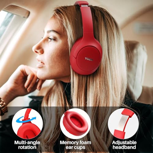 TOZO HT3 Hybrid Noise Cancelling Wireless Headphones, 90H Over Ear Headset - color: Dark-Red
